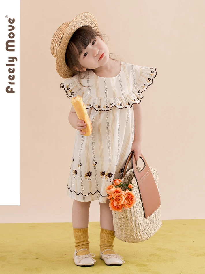

Freely Move Kids Clothing Outfits for 2-6Years Children 2023 Summer Baby Girls Dresses Sleeveless Ruffles Floral Girls Dress