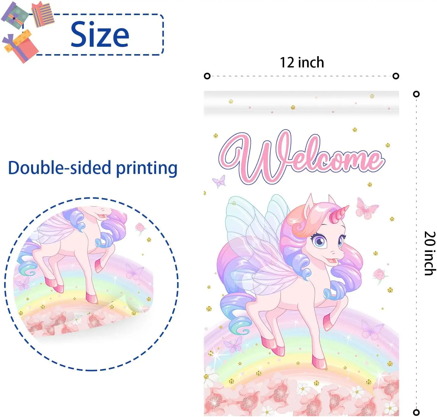 Единорог Добро пожаловать Садовый флаг - Welocm Домашняя вечеринка Дверной знак