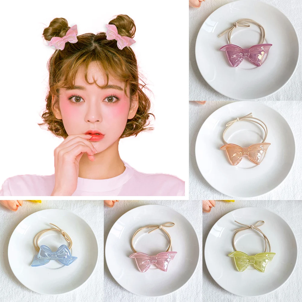 

2022 Korean Candy Color Bow Hair Ties Scrunchies Elastic Hairband Ponytail Holders Women Hair Rope Rubber Gum Hair Accessories