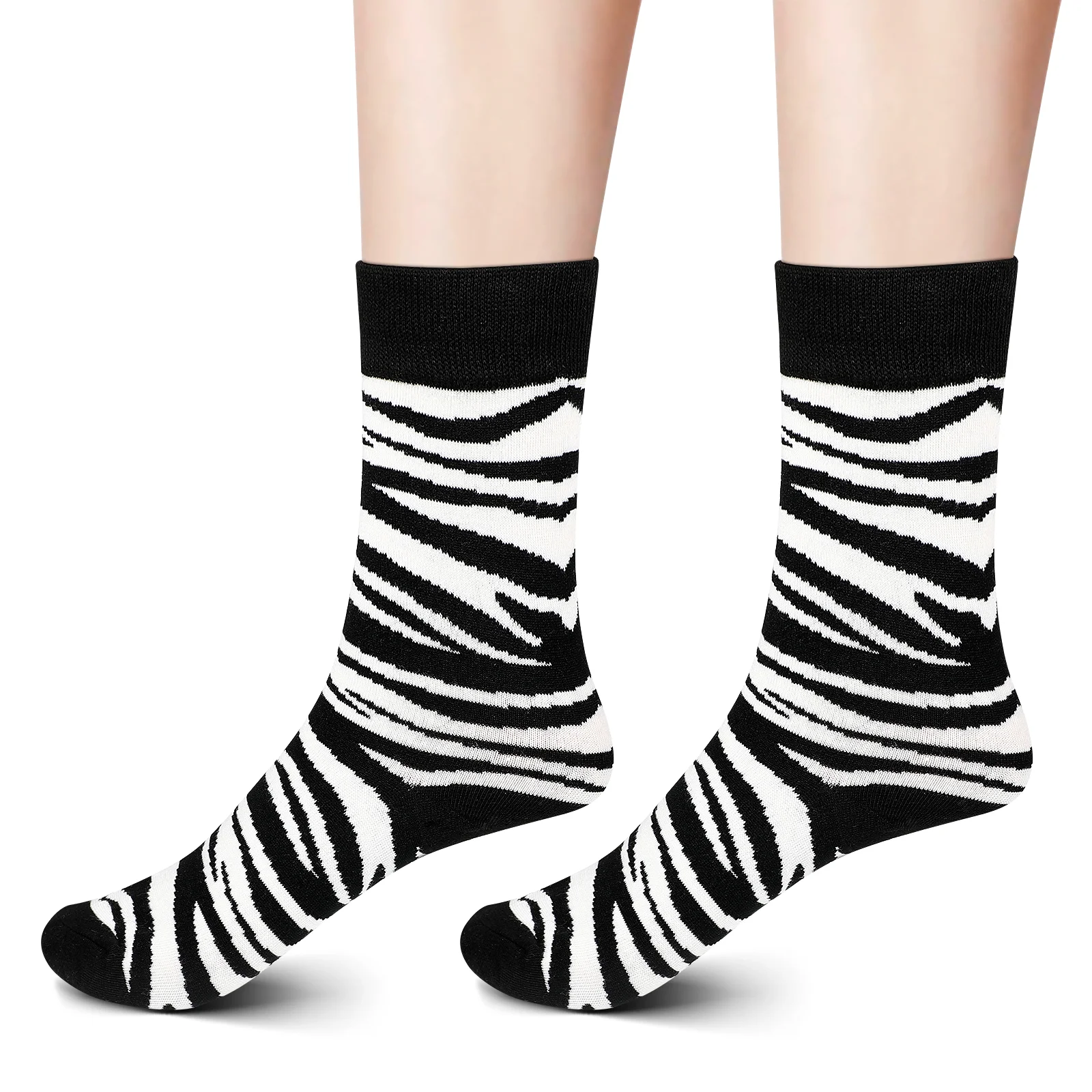 

1 Pairs- calf Socks Zebra Pattern Crew Sock Cozy Socks Cotton Crew Socks for Men