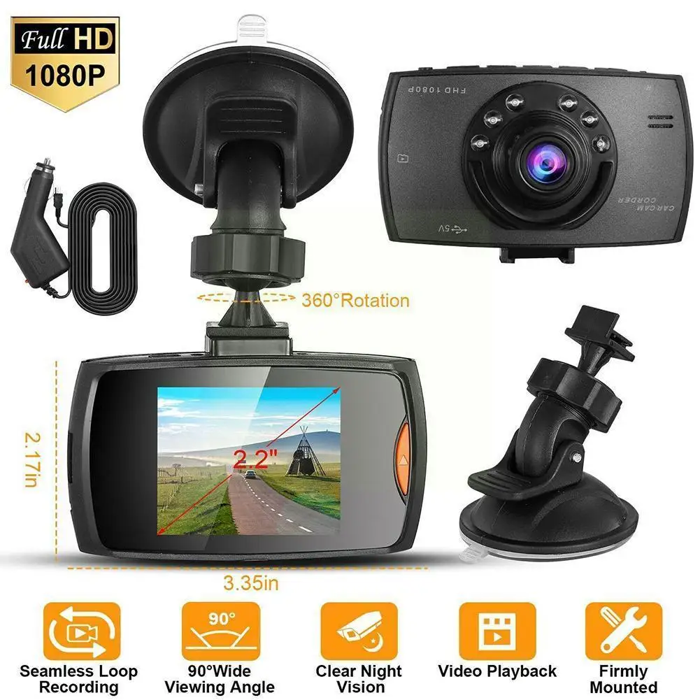 

2.2" Lcd Screen 90°wide Angle 1080p Car Video Recorder Driving Dashcam Cam Video Dash Recorder Rear P4v8