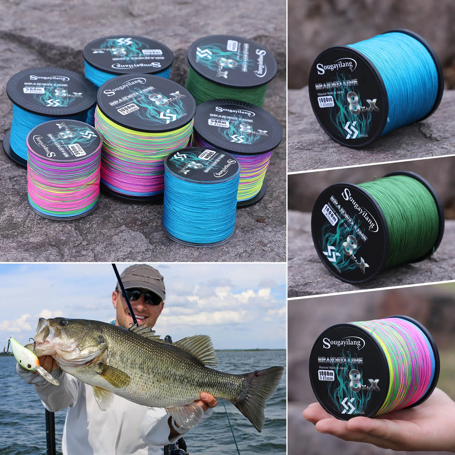 Sougayilang 9 Strands Fishing Line 300/500/1000M Braided PE Strong Multifilament Durable Tool |