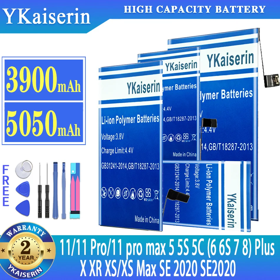 

YKaiserin Battery For iPhone 11 11Pro 11 promax 5 5S 5C (6 6S 7 8) Plus X XR XS Max SE 2020 SE2020 6Plus 6SPlus 7Plus 8Plus