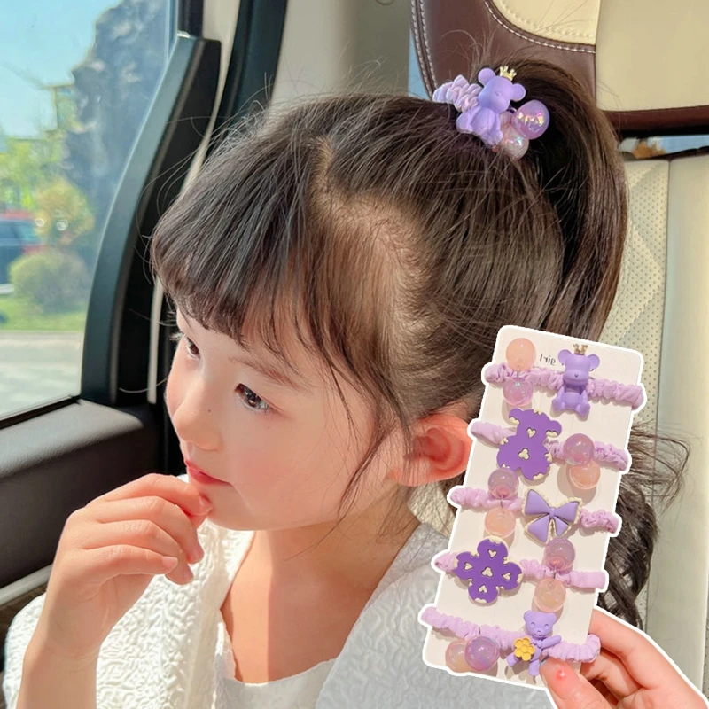 

Резинки для волос с фиолетовым мультяшным медведем, милый бант, держатель для конского хвоста, резинки для волос, резинки для волос, Детские ...