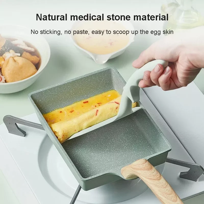 

Frying Pan Tamagoyaki Green Non-stick Pan Fry Egg Pan Pancake Cooking Pan Steak Ham Wooden Handle Korean Kitchen Breakfast Maker