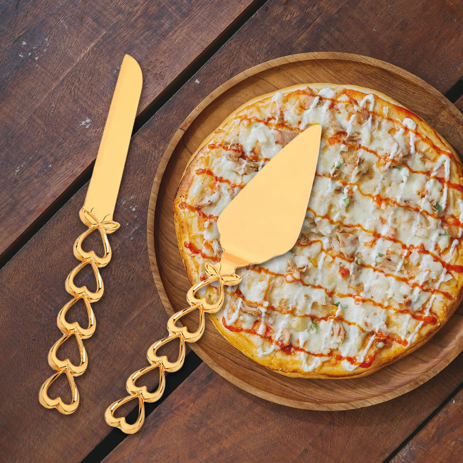 2 шт. нож для свадебного торта и серверный набор из золотого цинкового сплава