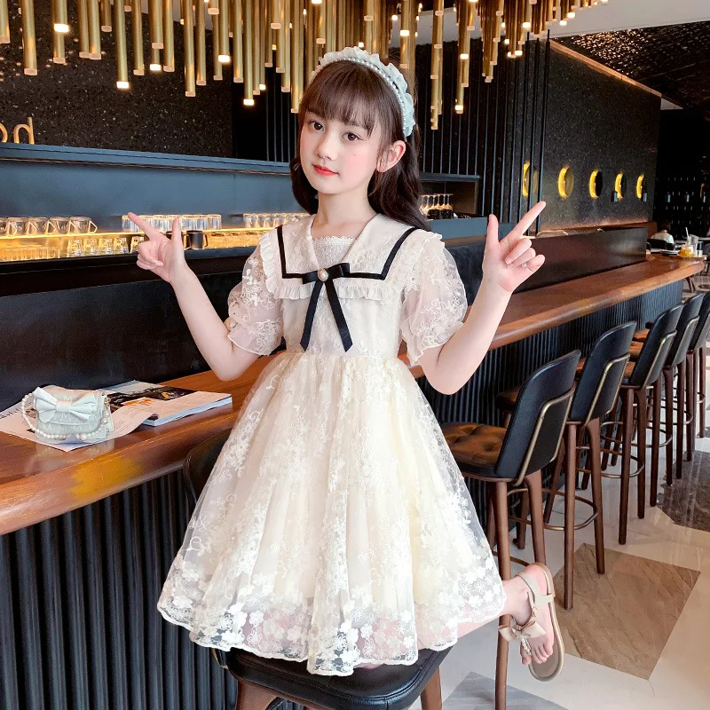 2023spring Baby Girls Clothes Cute Lace Voile Wedding Birthday Party Princess Dresses Floral Embroidery Kids Dress Family Clothe