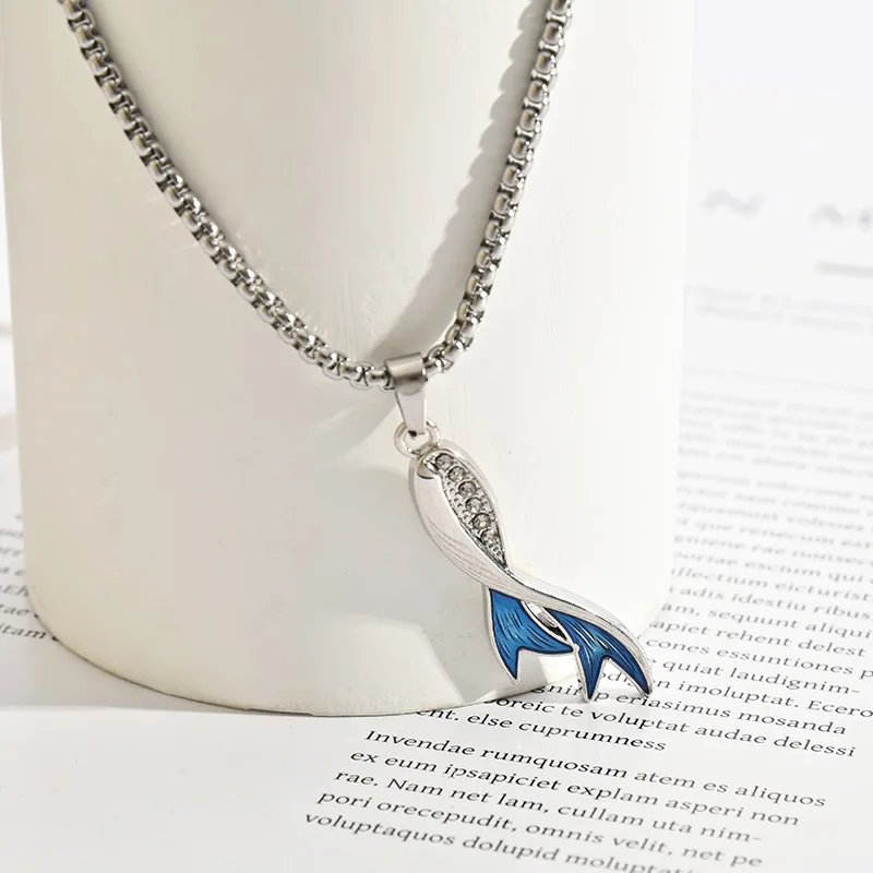 

Fashion Simple Set Zircon Blue Fishtail Pendant Necklaces For Women Hip Hop Retro Sweater Chain Luxury Jewelry Accessories Gift