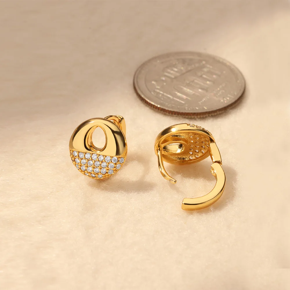 Женские серьги-кольца из нержавеющей стали с белым цирконом