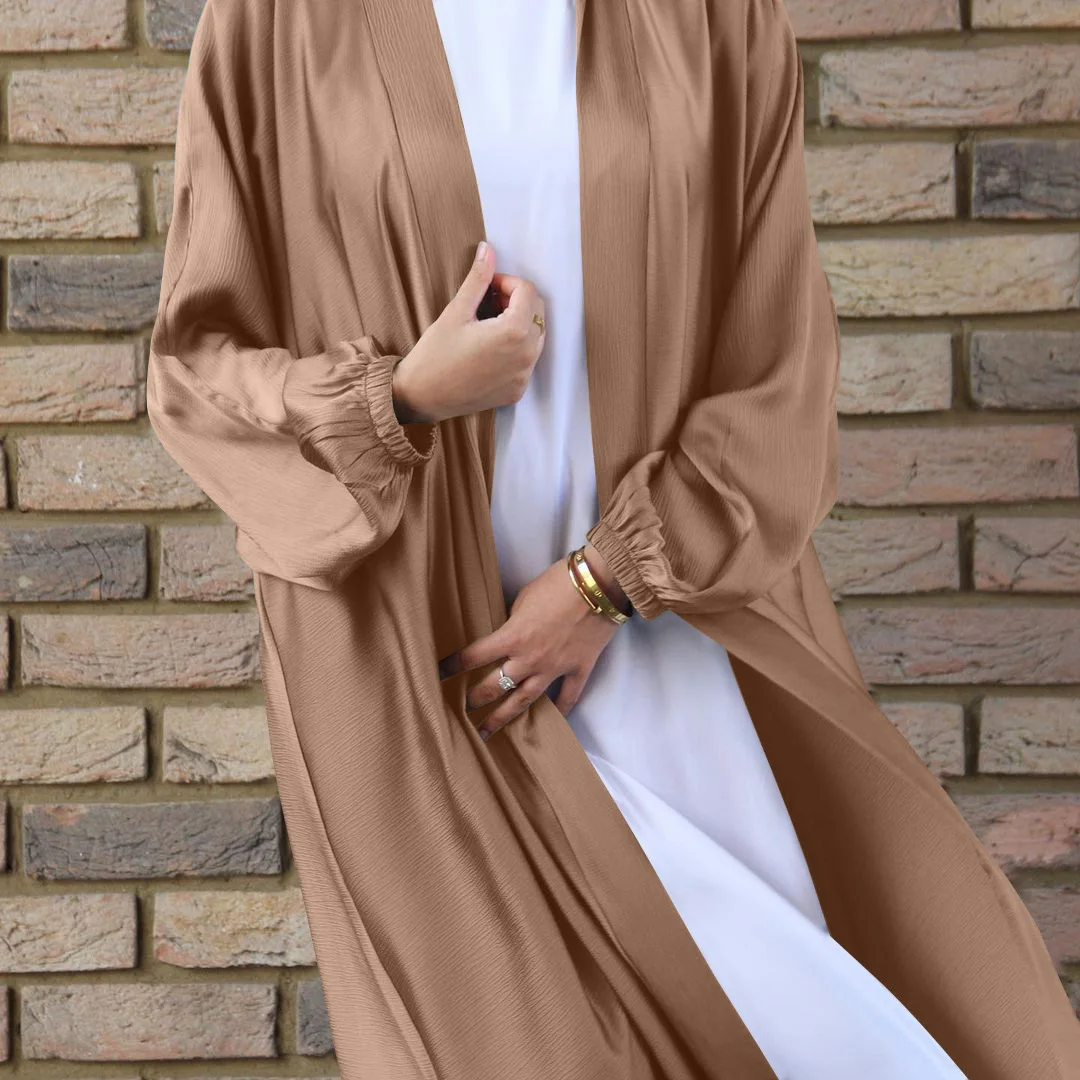 Ramadan Eid Open Abaya Kimono Dubai Turkey Islam Clothes Muslim Fashion Hijab Dress Bubble Satin Abayas for Women Caftan Kaftan