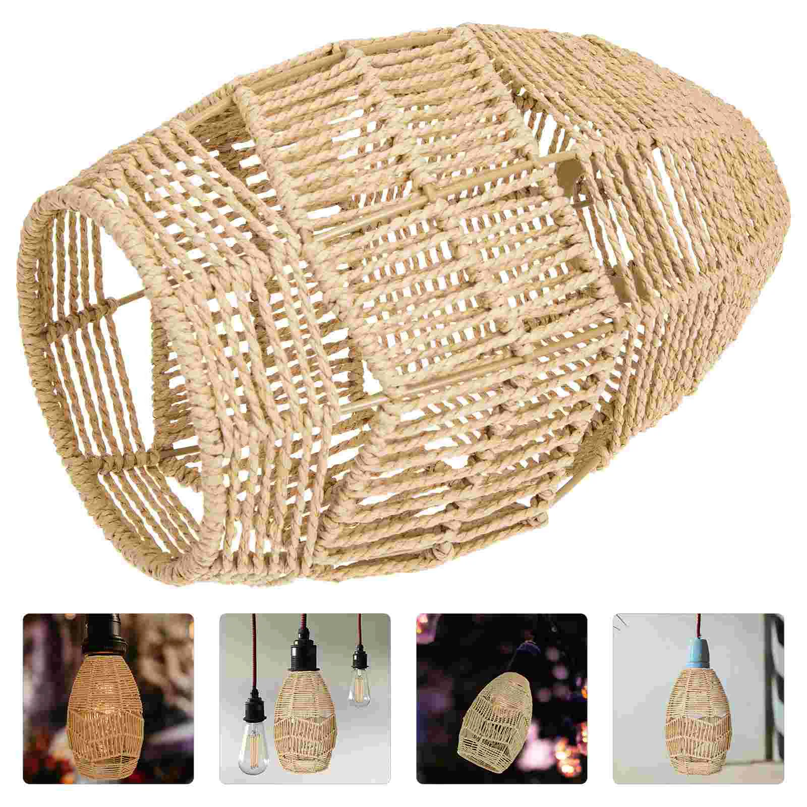 

Shade Lamp Light Lampshade Rattan Pendant Cover Woven Wicker Ceiling Chandelier Shades Lamps Bedrooms Rope Vintage Table Hanging