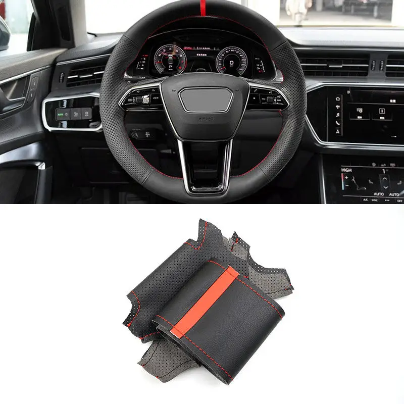 Для Audi (O Shape) A6 C8/4K S6 A7 4K8 A8 D5/4N S8 E-Tron S GT Перфорированная кожаная крышка рулевого
