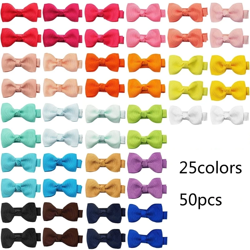 

50 Pcs Handmade Hair Clip Bows Colorful Clip Baby Hairpins Solid Color