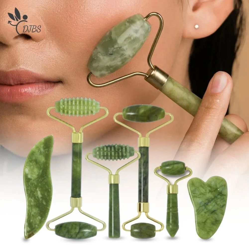 Natural Jade Roller Gua Sha Massager Tool Sets For Facial Skin Gouache Scraper Roller Set Beauty Health Massager For Face