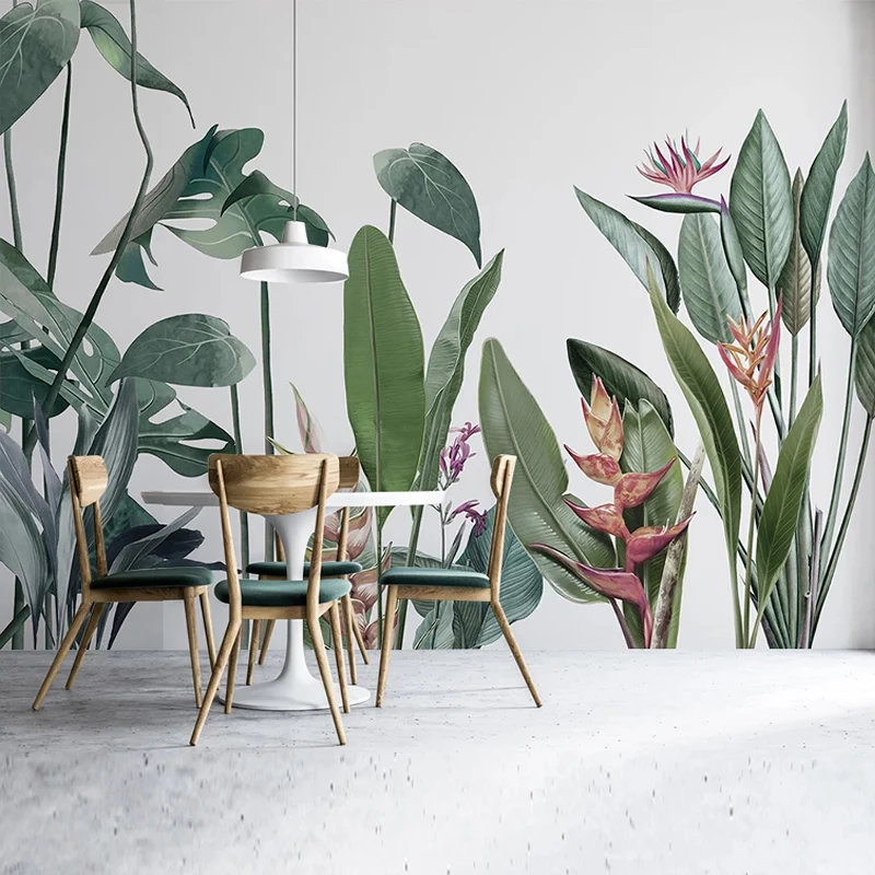 

Custom Photo Wallpaper Modern Nordic Style 3D Tropical Plant Green Leaf Flowers And Birds Murals Living Room Bedroom Wall Papers