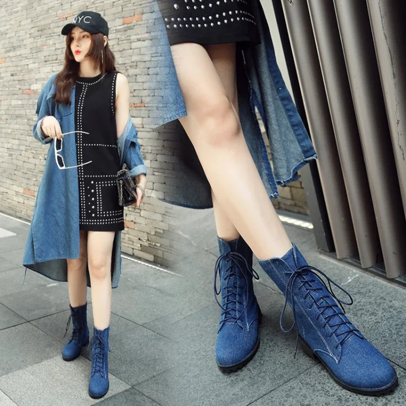 ASIOFU/Новые популярные женские ботильоны ручной работы джинсовые кожаные короткие