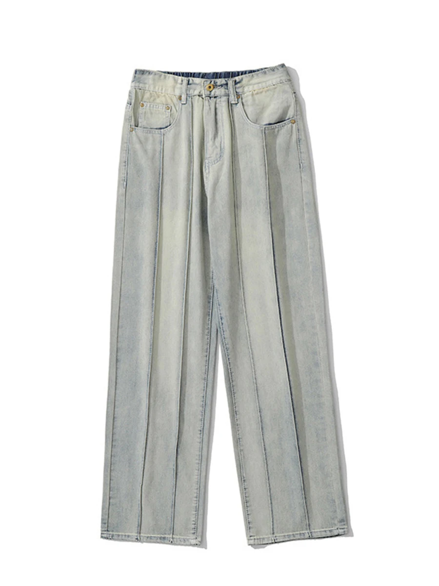 Four Seasons Men's Jeans American High Street Yellowing Ins Loose Stitching Wide Leg Pants Fashion Streetwear Ins Hot Sale JEANS