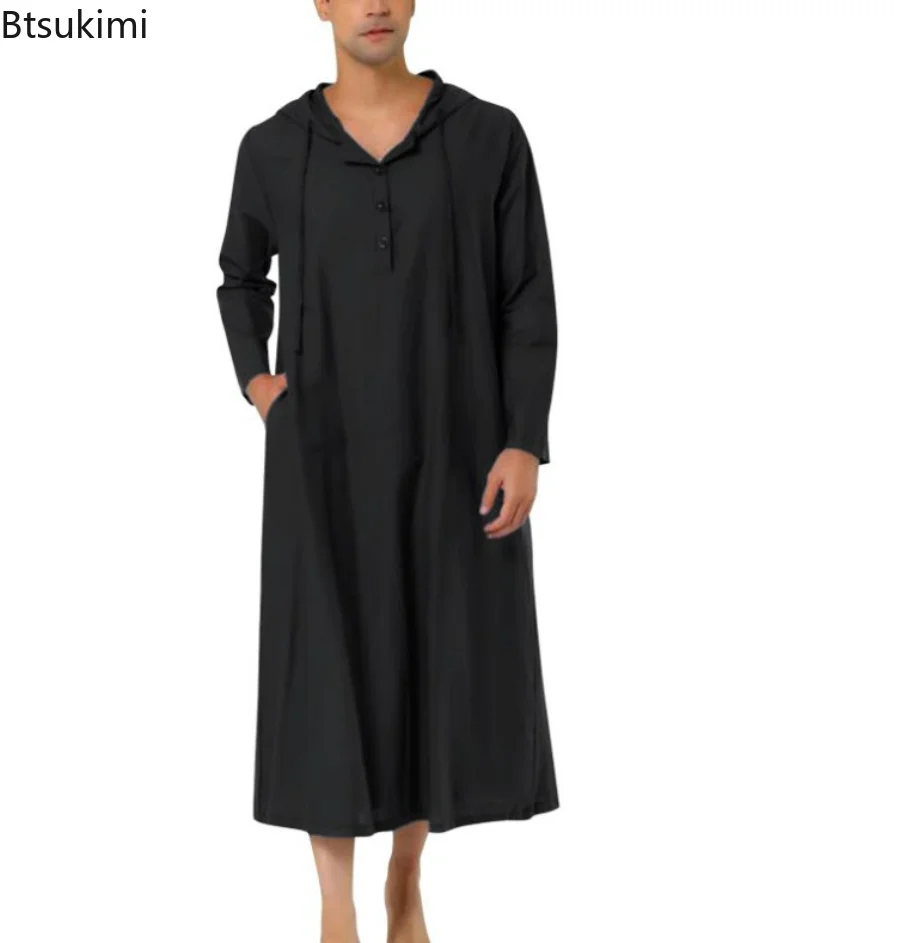 Muslim Men's Jubba Thobe Muslim Robe Arabic Islamic Clothing Hoodies Abaya Dubai Kaftan Long Sleeve Soild Saudi Arabia Clothes