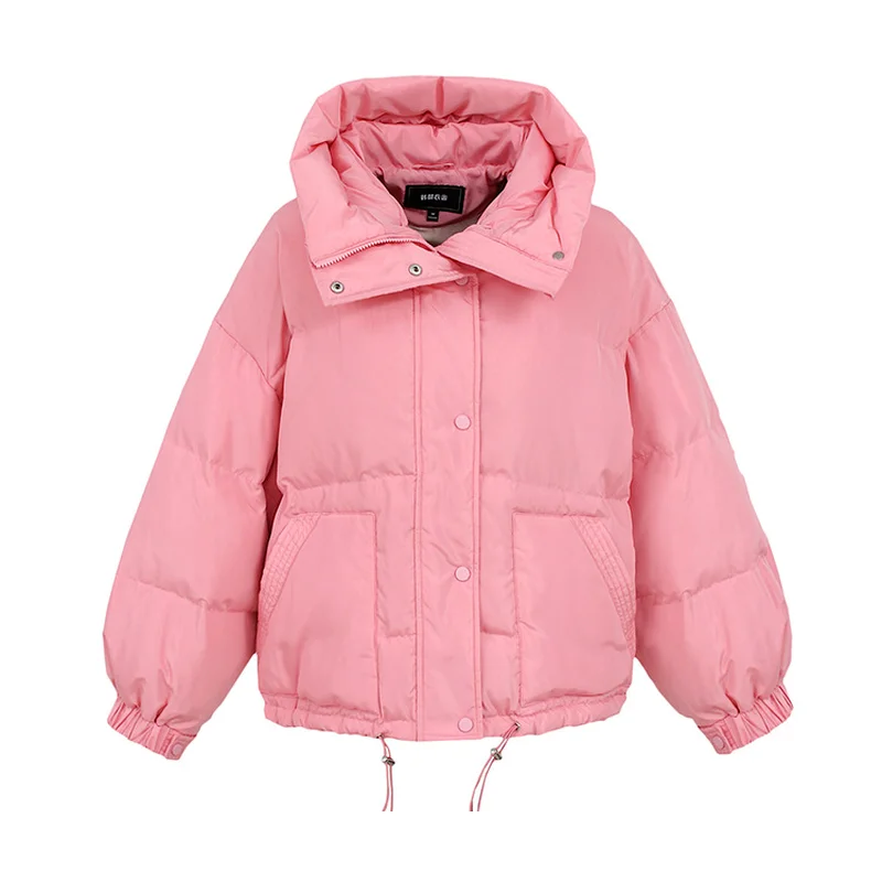2021 Winter New Women's Cotton Jacket Loose Solid Color Sweet Beauty Office Ladies Jacket Hooded Warm Pocket Elegant Jacket
