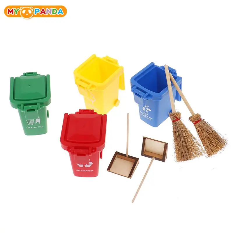 

3Pcs/Set 1:12 Dollhouse Mini Trash Can Toy Garbage Truck Can Curbside Vehicle Garbage Separation Bin Broom Dustpan Furniture Toy