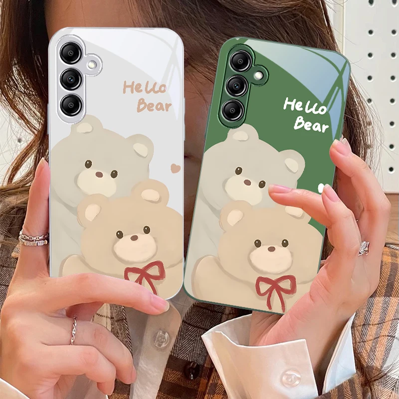 Graffiti Bear Pink For Samsung Galaxy A14 4G 20 30 52 20S 21S 22 A32 33 34 42 50 51 53 54 70 71 72 73 5G Glass Phone Case