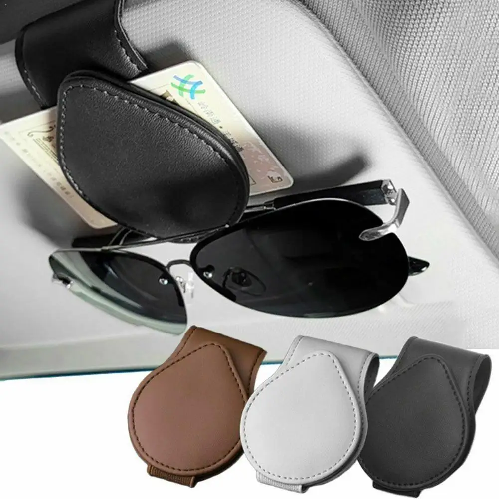 

Car Leather Sunglasses Clip Sun Visor Mount Fastener Ticket Glasses Holder Multifunction Portable Clip Auto Interior Accessories