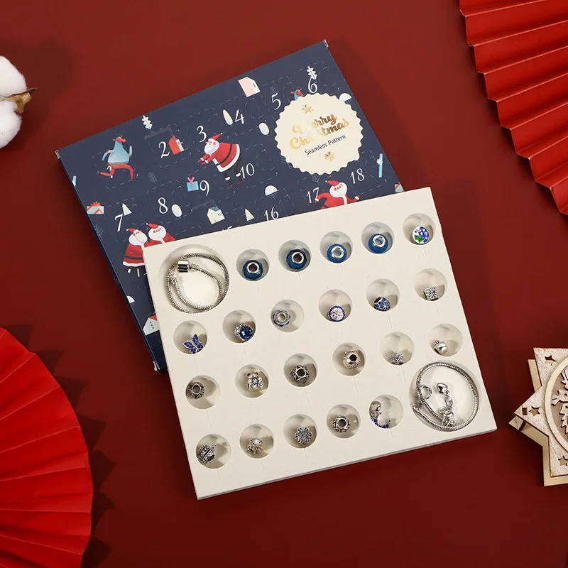 

Christmas 24 Calendar Countdown Surprise Blind Box Charm DIY Blue Crystal Beaded Children's Bracelet Accessories Jewelry