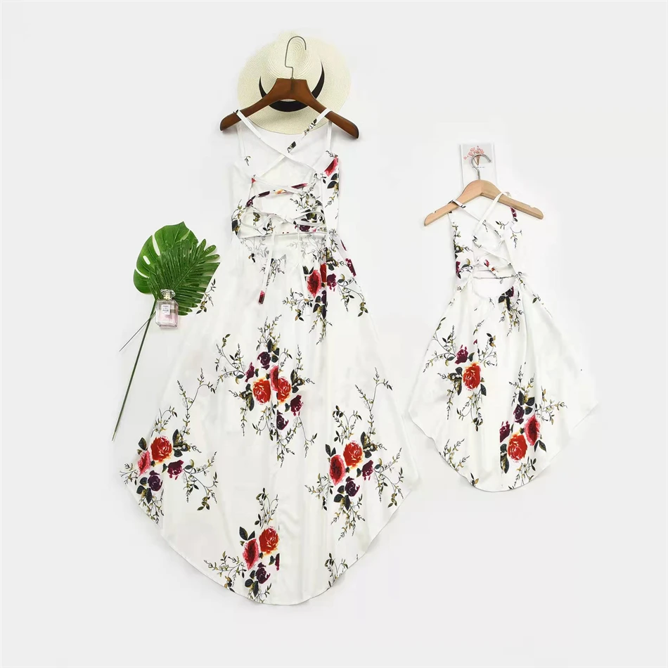 

Family Set Irregular Mother Daughter Dresses Tank Flower Mommy and Me Matching Clothes Mom Mum Baby Women Girls Fashion Dress