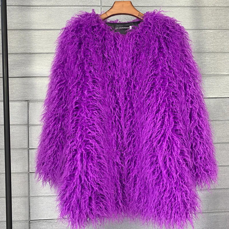 Faux fur coat Korean version solid color beach wool women's middle long coat