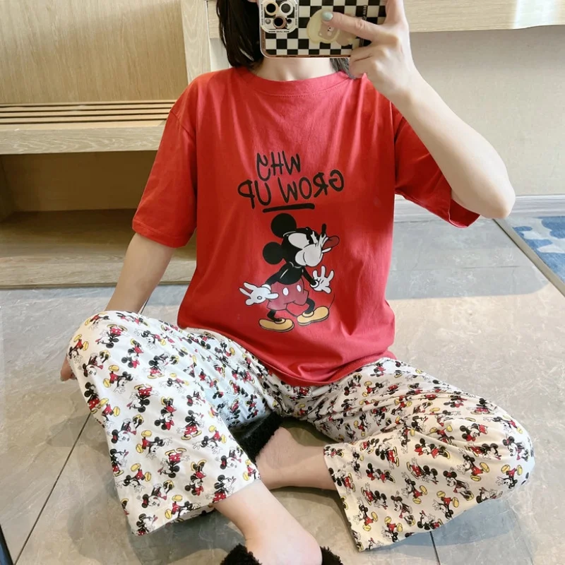 Женская летняя одежда для отдыха с коротким рукавом Комплект Свободной пижамы