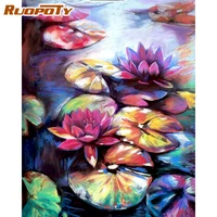 ruopoty picture by numbers for adults handpainted 40x50cm frame oil paint colorful lotus scenery oil painting wall decoration