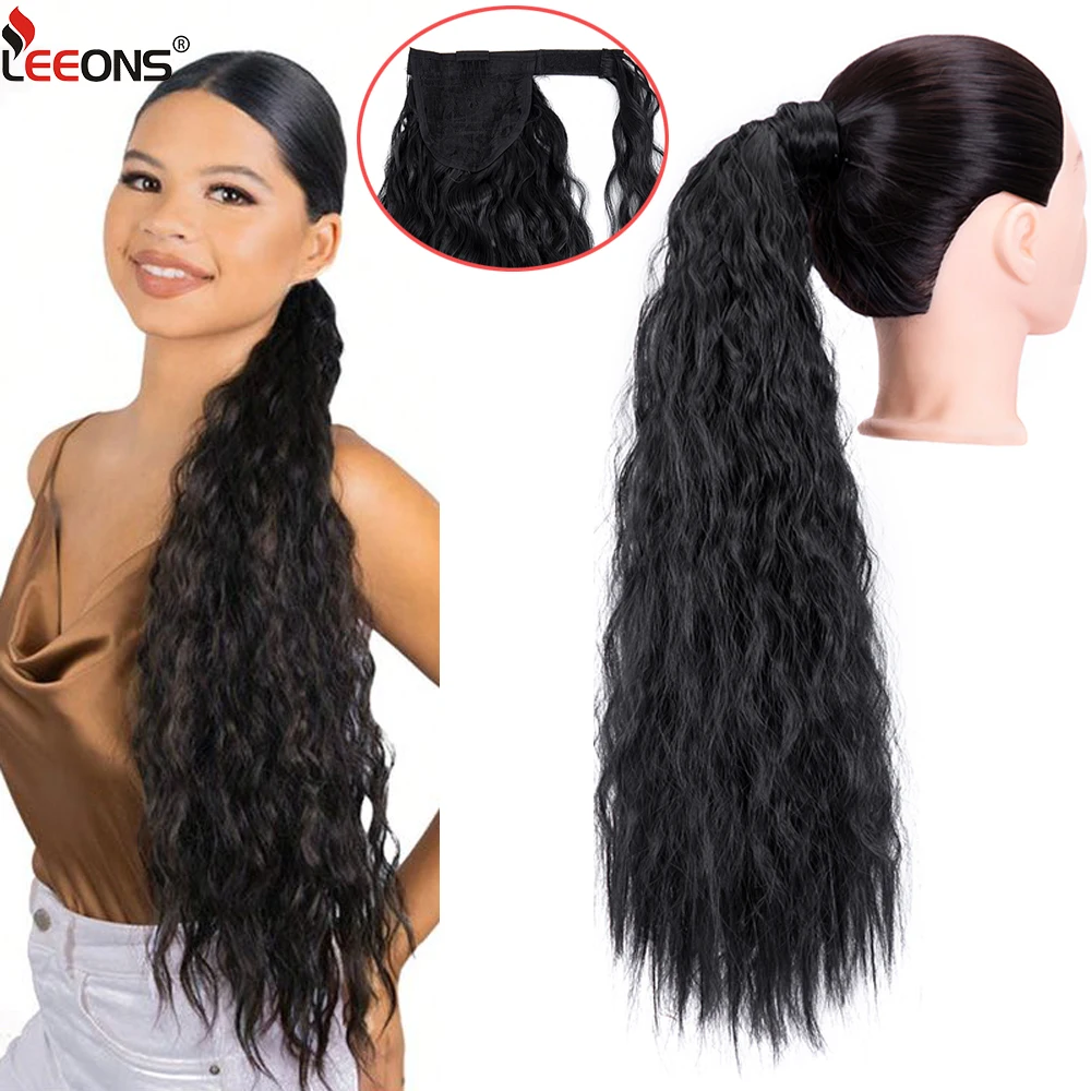 

Corn Wave Ponytail Extension Clip In 22 Inch Long Wavy Curly Wrap Around Pony Tail Heat Resistant Synthetic Hairpiece For Women