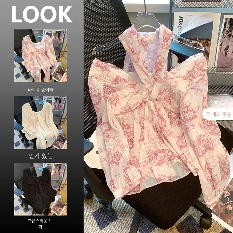 Clearance Leak-Picking Counter Withdraw Overplus Order Big Brand Bow Shirts Women Spring Fairy Floral Shirt French sle Top |