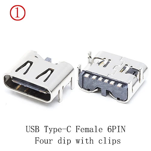 

100pcs 6Pin Type C USB 2.0 Female Connector 4Feet DIP With Clips Phone Charging Socket Data Wire Connector
