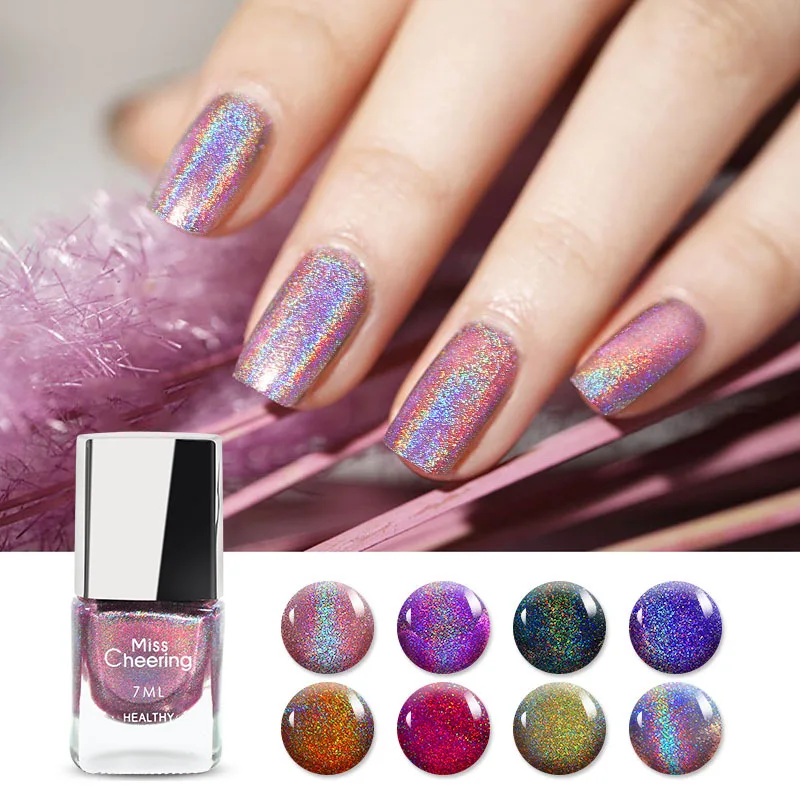 7ml Holographic Laser Nail Polish Glitter Rainbow Cat Eye Nail Varnish Semi Permanent Nail Art Gel Nail Varnishes DIY Manicure