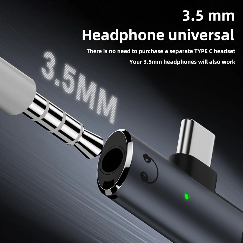 Фото Адаптер PD100W USB-C на 3,5 мм HiFi для наушников, 2-в-1, с разъемом Type-C для зарядки и AUX-аудиоадаптером для iPad Pro, Samsung, Huawei №3