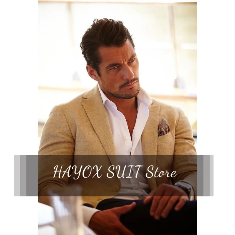 

Men's Suit Fashion Linen Single Breasted Handsome Spike Collar Slim Business Formal Office Wedding Groom Coat Tops 2023