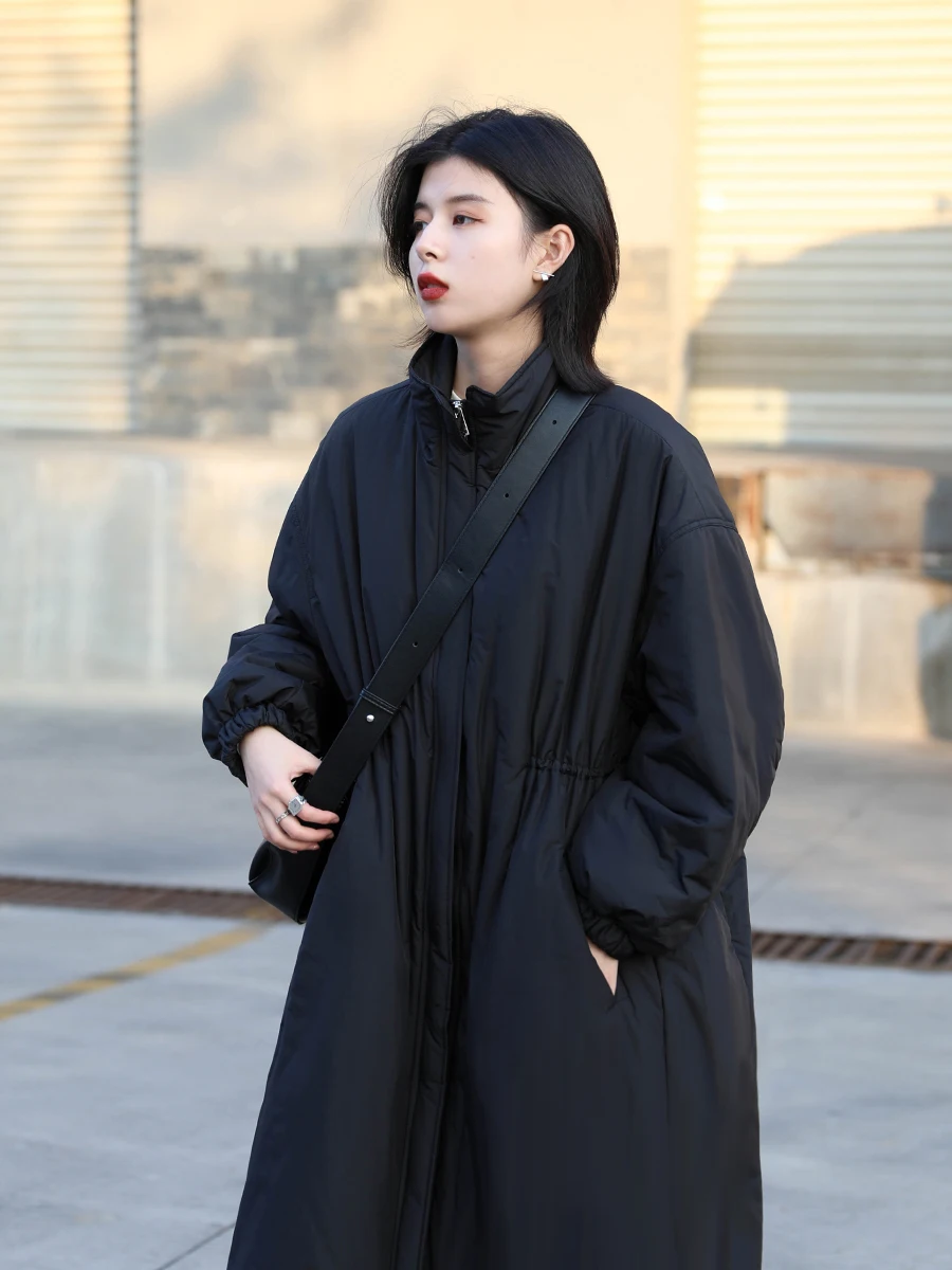 CHIC VEN Women's Parkas Korean Loose Coat Stand Collar Waist Long Warm Cotton Jacket for Women Winter Overcoat Office Lady Tops enlarge