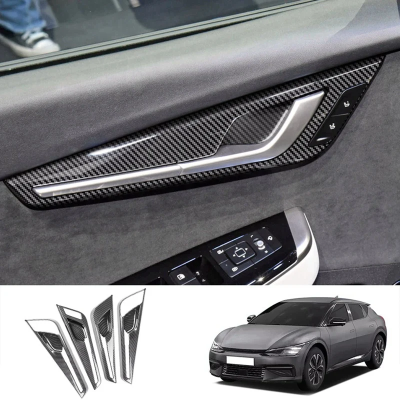 

4 Pcs Carbon Fiber Interior Mouldings Inner Door Handle Bowl Panel Cover Trim High Guality For KIA EV6 2021 2022 LHD