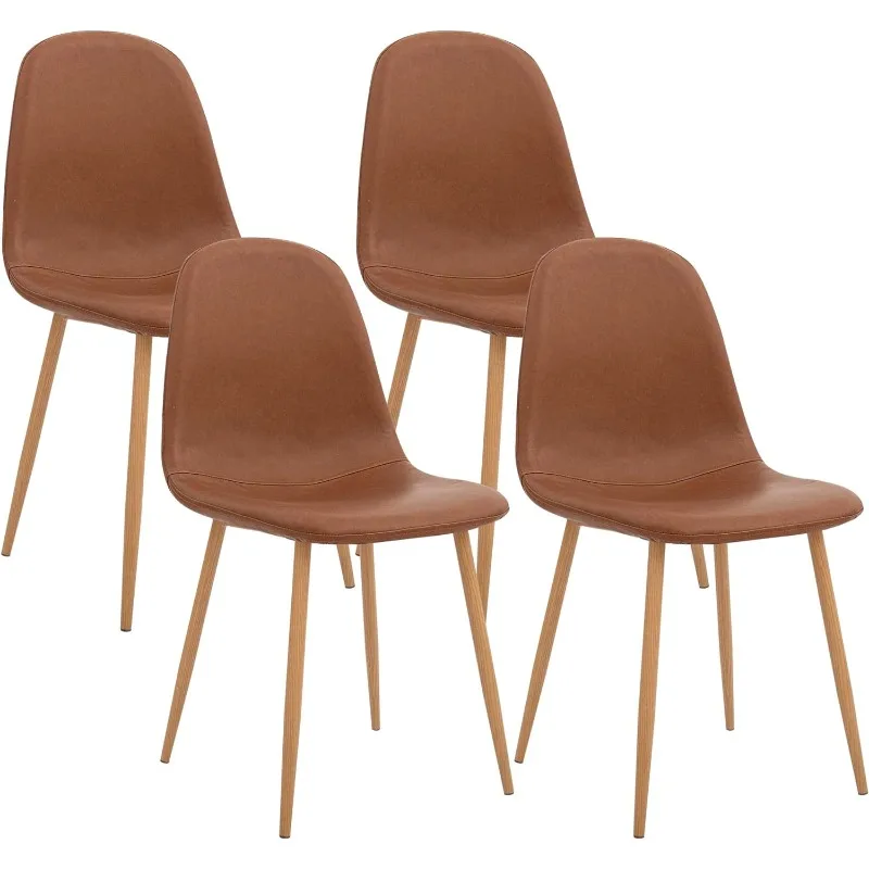 

Заднее сиденье CangLong из моющегося полиуретана, металлические ножки среднего века для кухни, столовой, боковой стул, набор из 4, коричневый