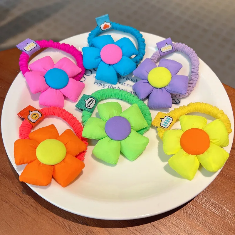 

Cute Sweet Cartoon Flower Elastic Hair Bands Colorful Floral Hair Tie For Girls Headwear Ponytail Holder
