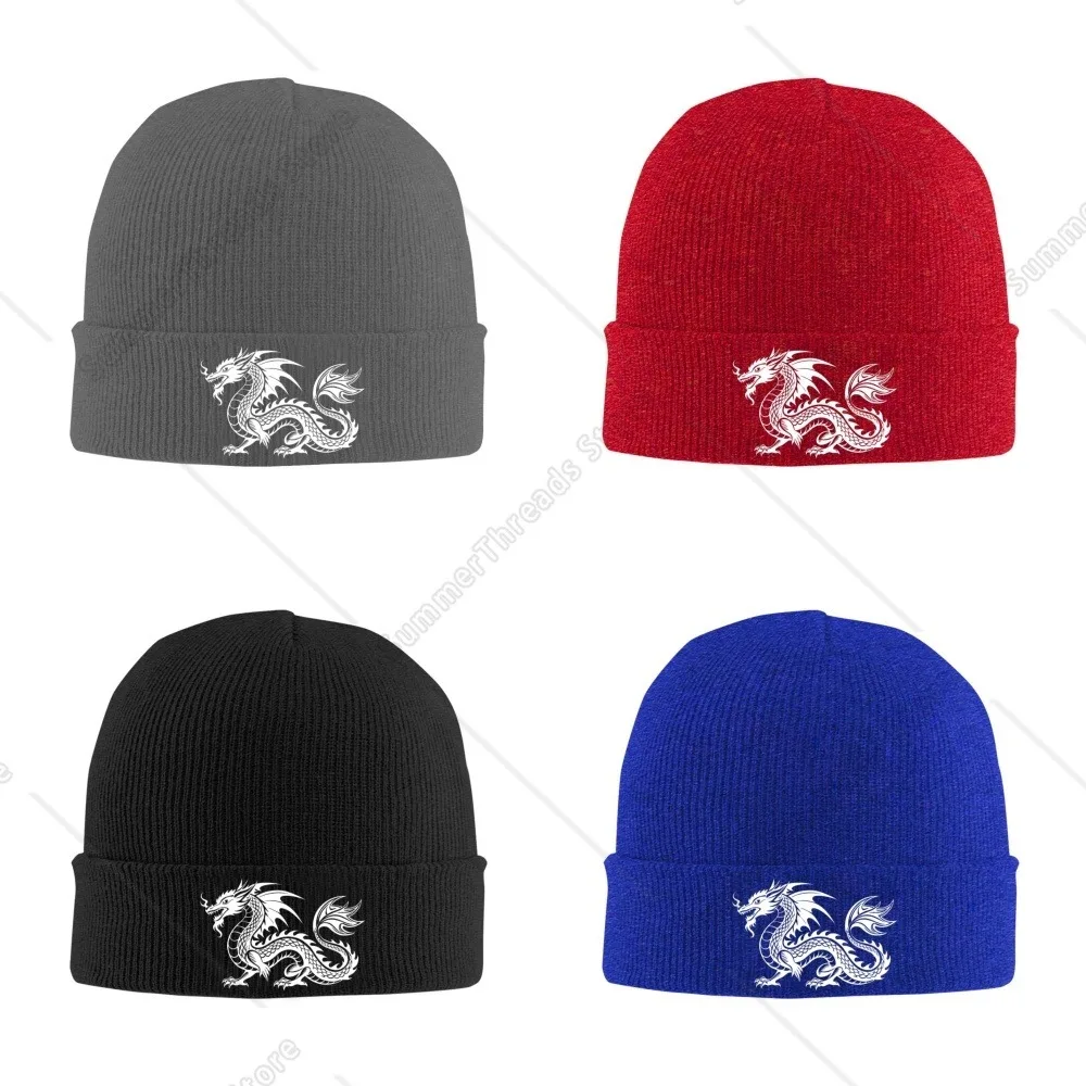 Вязаная шапка унисекс с татуировкой дракона теплая мужская однотонная