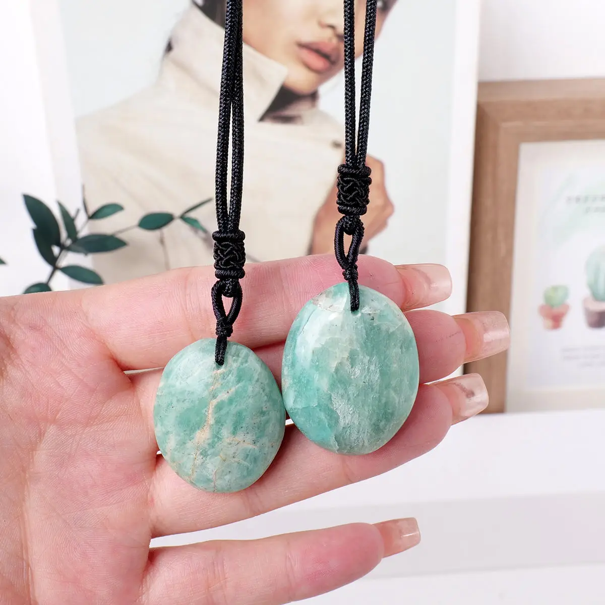 Подвеска ручной работы с амазонитом из натурального целебного хрустального