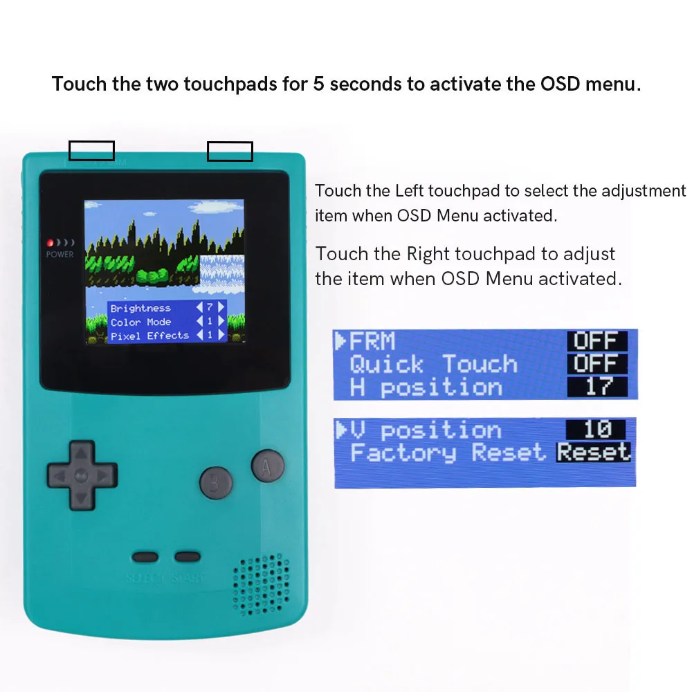 Фото Набор для установки подсветки на 2,45-дюймовый IPS LCD-экран для Gameboy Color GBC со встроенным OSD-меню, без пайки, без обрезки, с корпусом. №2