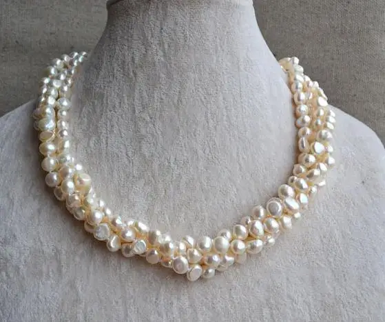 

Unique Design AA Real Pearl Necklace,Baroque 4 Rows 6-7 mm Freshwater Pearl Jewelry,Wedding Birthday Party Charming Women Gift.