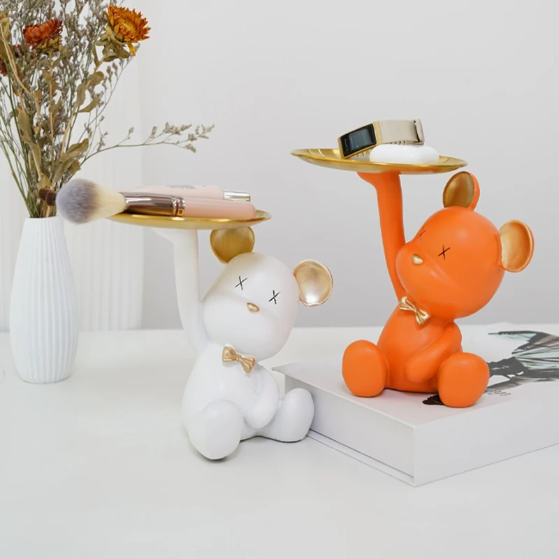 

Creative Violent Bear Tray Living Room Decoration Resin Sculpture Key Cosmetic Fruit Fruit Plate Storage Decoration Gift