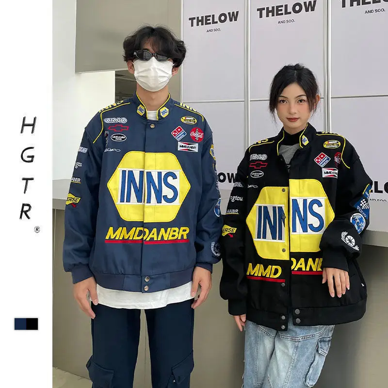 

SpringAutumn New Baseball Uniform Bomber Jacket For Men And Women INS Embroider Vintage Couple Racing Suit Jacket Coats Clothing