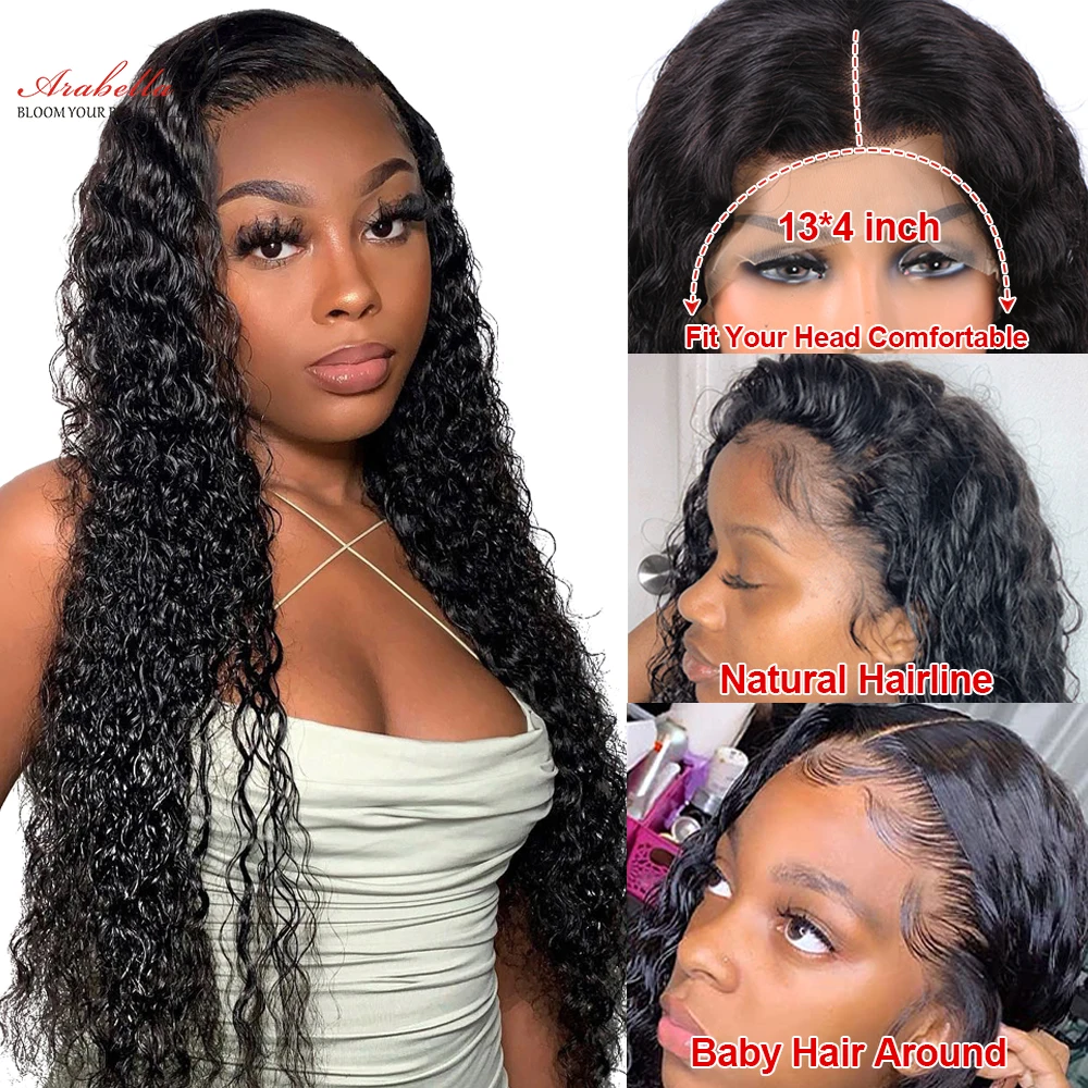 13x4 Water Wave Lace Front Wig Transparent Lace Wig For Black Women Pre Plucked Bleached Knots Arabella Remy Hair Glueless Wig