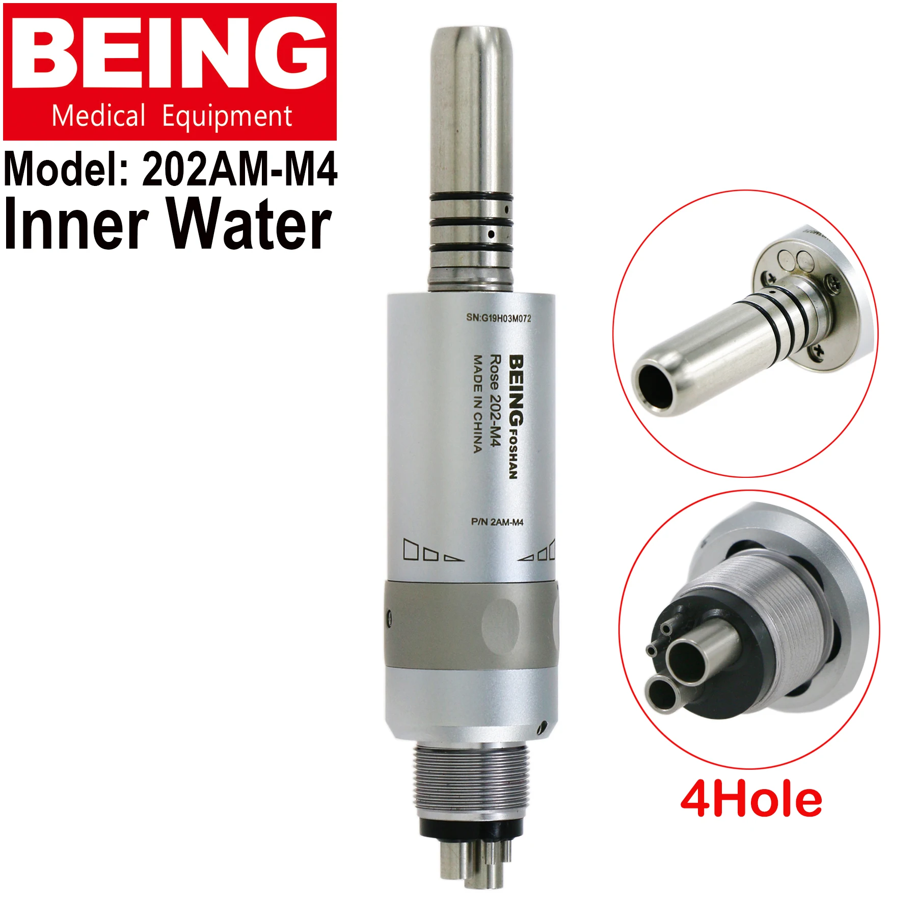 BEING Dental 1:1 Air Motor 4 Hole Low Speed Inner Water Handpiece Rose 202AM-M4 Fit ISO E Tyoe NSK KAVO