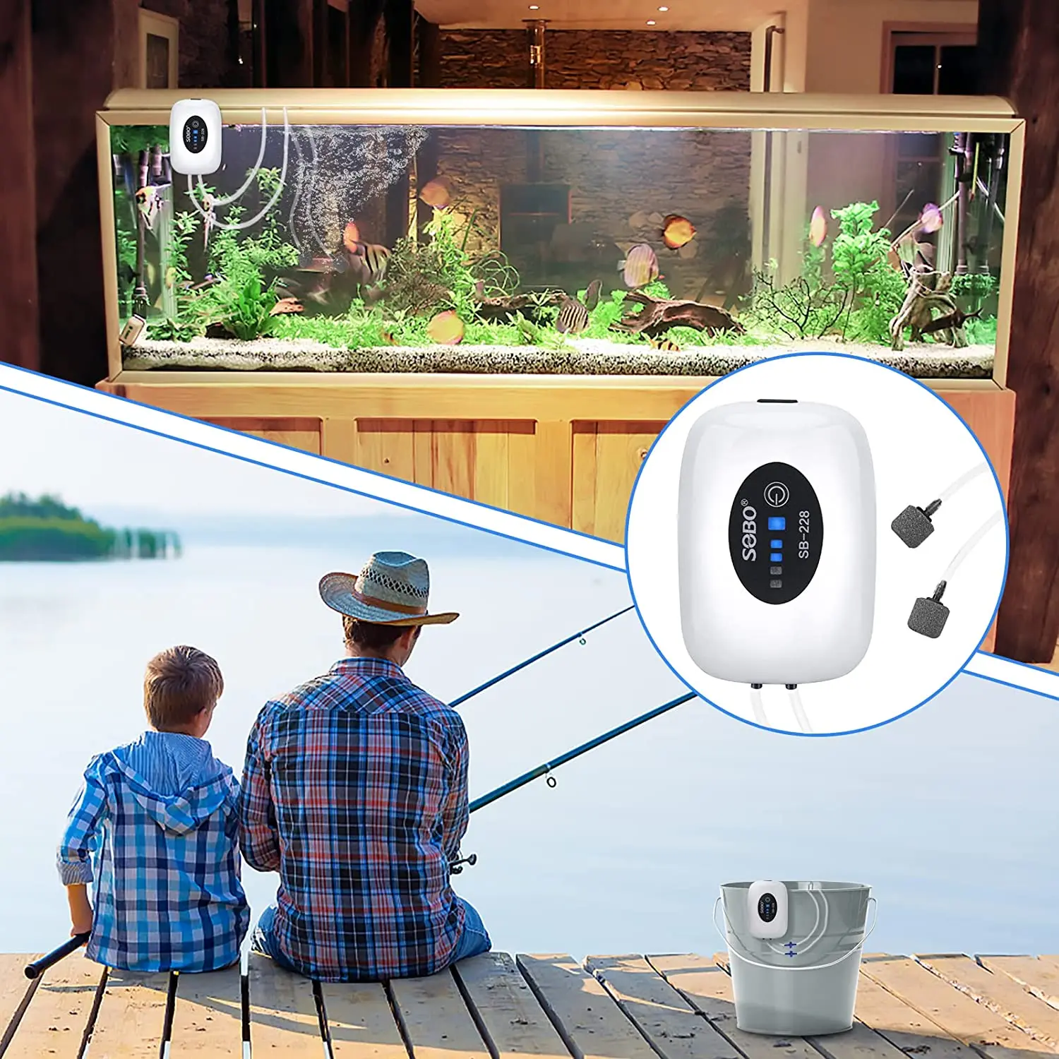 

Aquarium Air Pump Rechargeable Portable Fish Tank Air Pump USB Aerator Battery Aquarium Bubbler 2 Outlets Outdoor Fishing